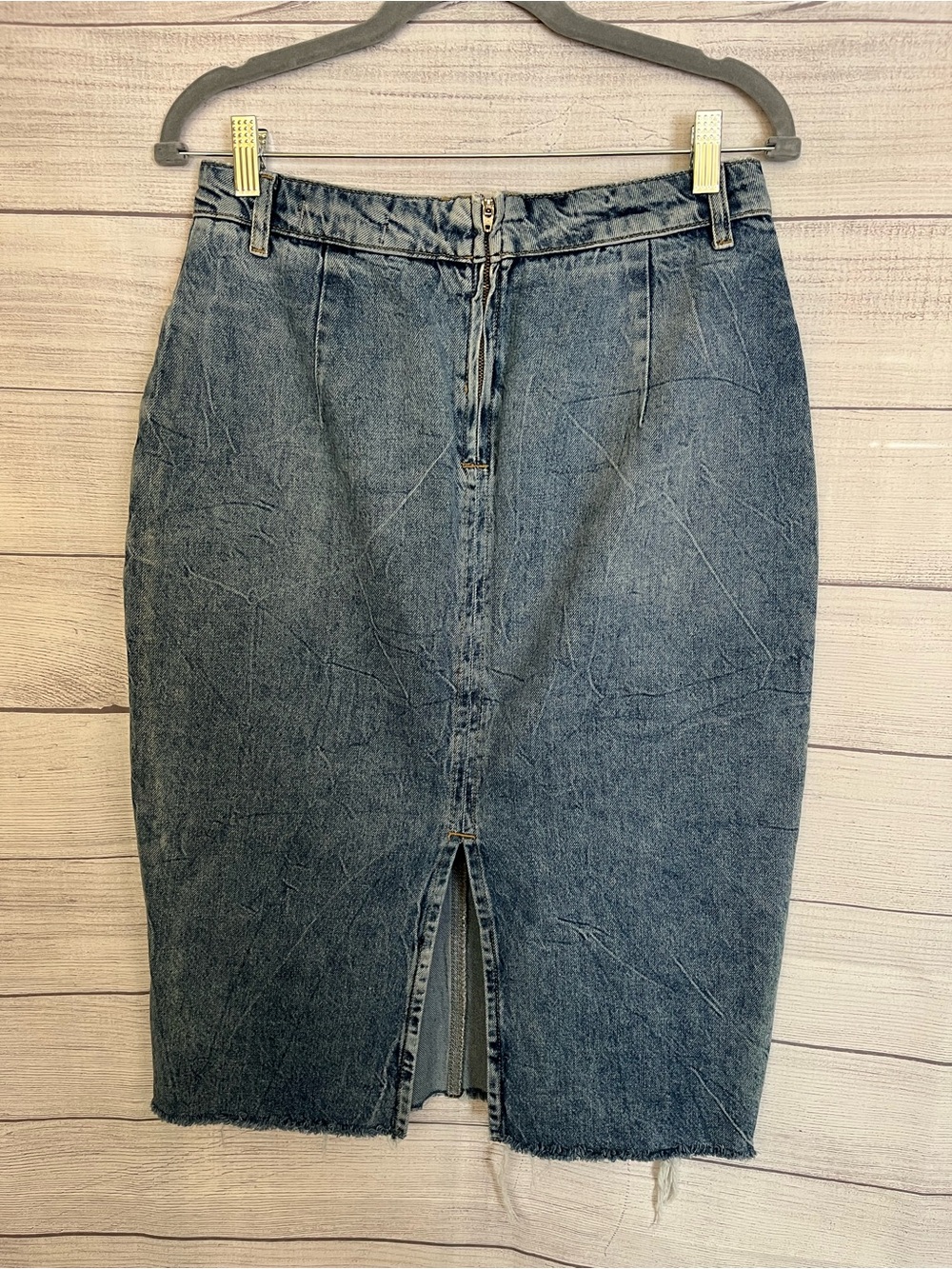 We The Free | Light Blue Distressed Denim Pencil Skirt - Picture 4 of 9